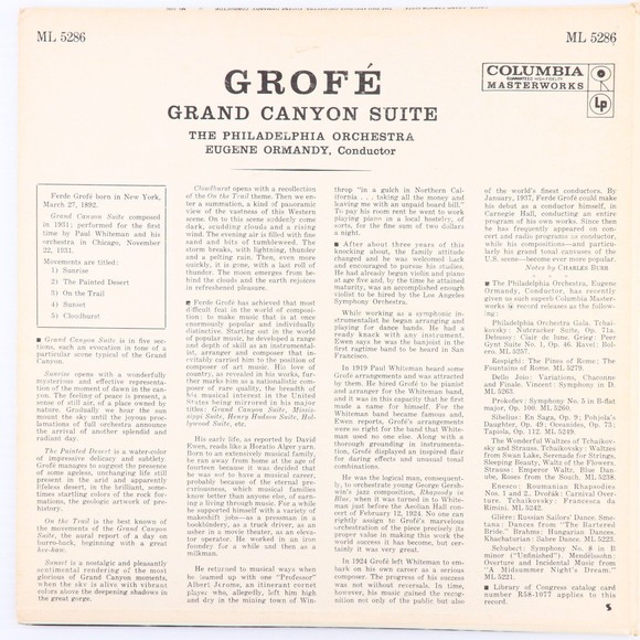 Grofé Eugene Ormandy/Philadelphia Orchestra Grand Canyon Suite LP Record ML 5286 - Picture 2 of 15